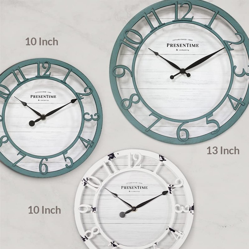 Presentime & Co 13" Farmhouse Series Wall Clock, Shiplap Style,