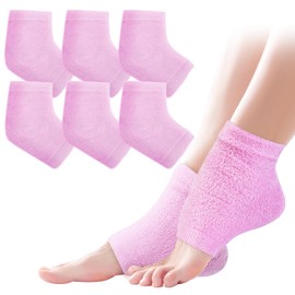 TEAWOO 3 Pairs Fuzzy Moisturizing Heel Socks for Dry Cracked Feet Women, Cracked Heel Repair, Cracked Heel Treatment (Pink)