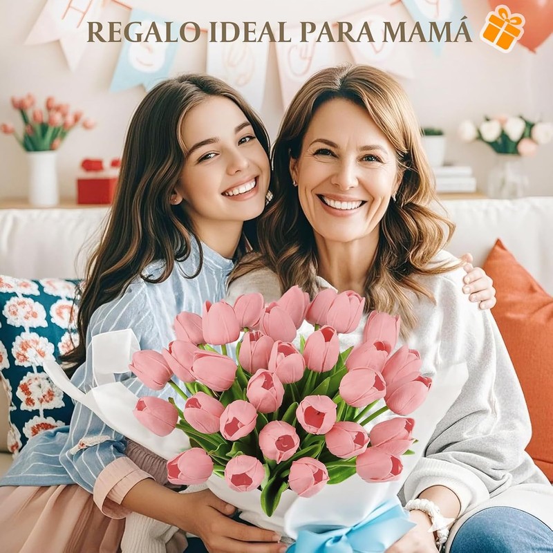 Tulipanes Artificiales, 24Pcs Flores Artificiales Decoracion Con Pegamento