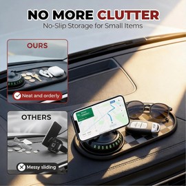 Almohadilla Antideslizante Multifuncional para Auto, Soporte de Teléfono con Rotación 360°, Organizador para Celular, Gafas, Llaves – con Número de Estacionamiento Oculto (Negro) (Marrón Negro)