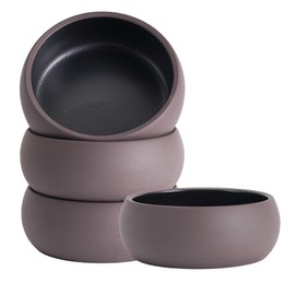 Uaral Small Bowls 8 Ounces Dipping Bowls Color Clay Flat Base Bowl Set,Two-Tone Color Porcelain Shallow Bowls,Set of 4,4.5inch(Brown Clay and Black