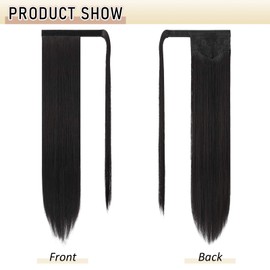 Sofeiyan Long Straight Ponytail Extension 26 inch Wrap Around Ponytail Synthetic Hair Extensions Clip in Ponytail Hairpiece for Women, off Black