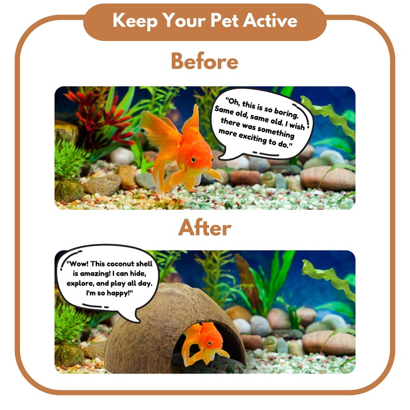 Favozio Natural Coconut Shell Hideout Cave, 5" Aquarium Fish &