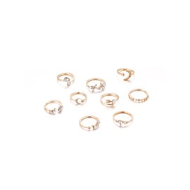 Boho Gold Stackable Rings Set for Women,Dainty Silver Heart Star Moon Flower Rhinestone Knuckle Rings,Bling Sparkling Statement Rings (Gold)
