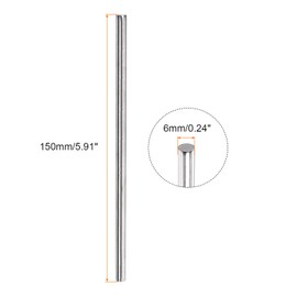 Rebower 304 Stainless Steel Round Bar Lathe Round Bar Rail Shaft for DIY Model Punching 6mm x 150mm Silver Tone Pack of 2