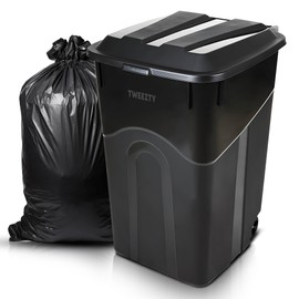 TWEEZTY 45 Gallon Heavy Duty Trash Can - Durable Plastic Garbage Bin with Lid and Wheels - Rugged Outdoor Waste Container for Residential, Commercial, Indoor, and Curbside Use