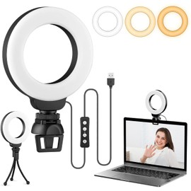Video Conference Lighting Kit, Dveda Ring Light for Laptop Phone with Clip and Tripod, Desktop PC 4" Selfie Dimmable Light with Stand Ring Light for Live Streaming, Video Recording, Makeup