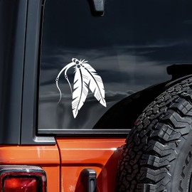 Native Feathers Decal Vinyl Sticker Auto Car Truck Wall Laptop | White | 4" x 5.5"