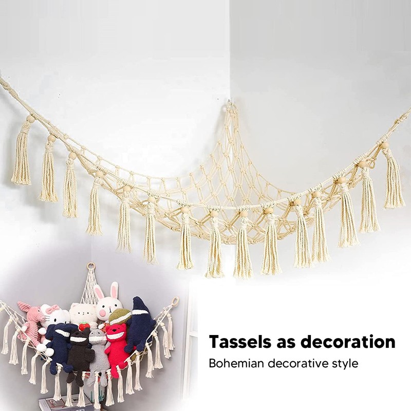 Storage Hammock Triangular Bohemian Style Cotton Rope Weaving Stuffed Animal