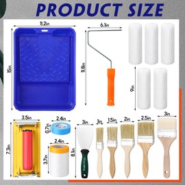 Briwooody 15 Pcs Paint Tray Set Paint Roller Kit 9" Paint Rollers Paint Tray Paint Roller Frame Microfiber Roller Cover Paint Brushes Kit for House Walls Painting