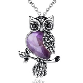 XIANNVXI Owl Gifts for Women,Owl Necklace for Women,Owl Gifts for Christmas,Amethyst Crystal Necklace Owl Jewellery Healing Gemstone Owl Pendant Necklace Cute Owl Gifts