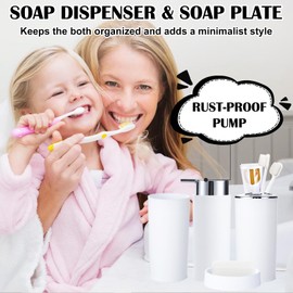 iMucci 12PCS White Bathroom Accessories Set - with Shower Curtain,Rugs,Trash Can,Toilet Brush,Toothbrush Holder, Lotion Soap Dispenser, Soap Dish,Toothbrush Cup,Qtip Holder