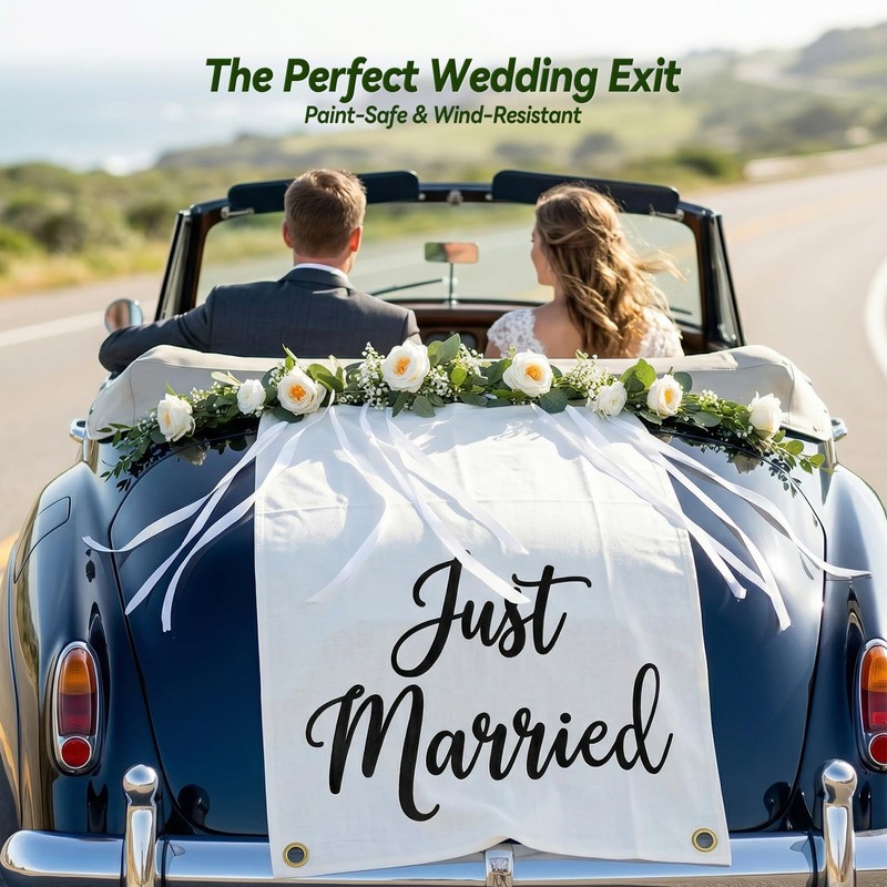 Just Married Wedding Backdrop Set with Just Married Sign, Eucalyptus