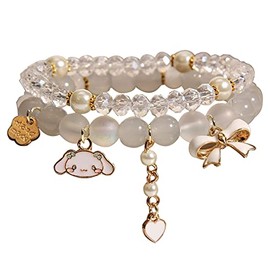 Cinnamoroll Crystal Bead Bracelet My Melody Sanrio Bracelets Cute Cartoon Kawaii Elastic Beaded Bracelets for Girls Women (F, Alloy)