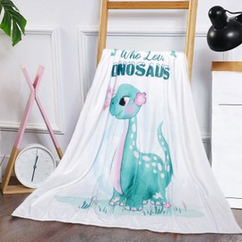 Dinosaur Blanket for Girls Dinosaur Gifts for Girls - Just A Girl Who Loves Dinosaurs - Soft Cozy Flannel Throw Sofa Bed Lightweight Plush Kids Blankes 60x80 Inches