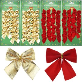 Shappy 48 Pcs Christmas Tree Bows Red and Gold Ribbon Bows, 2 x 2 Inch Mini Bows for Xmas Wreaths Tree New Year Decoration