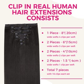 Lashey Hair Extensions Real Human Hair Light Yaki Straight 7pcs 120g Clip in Hair Extensions for Women 22 Inch Long 100% Remy Human Hair