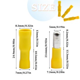 Yosawo 100-pieces Insulated Male/Female Bullet Quick Splice Wire Connector Electrical Crimp Terminal 12-10AWG Yellow (ZDY)