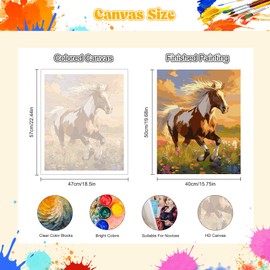 NEWENMO Braune Pferde Malen Nach Zahlen Erwachsene,Bunte Wildblumen Paint by Numbers Kit,DIY Handgemalt Ölgemälde,Malen Nach Zahlen Kits mit Pinseln und Acrylfarbe,für Zuhause Dekoration 40x50cm