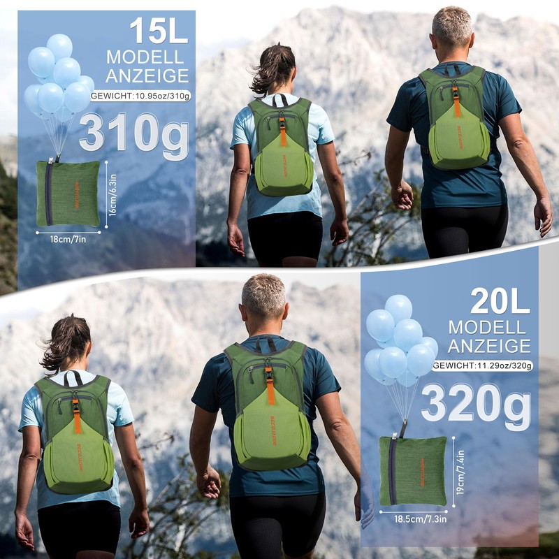 BECOJADDE 15L Hiking Backpack Men's Small Backpack Women's Lightweight Daypack