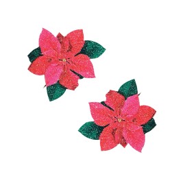 Neva Nude Holiday Poinsettia Glitter Flower Pasties Red/Green
