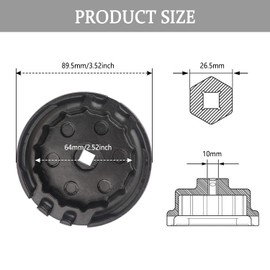 64mm Oil Filter Wrench,Aluminum Alloy Quickly Oil Filter Removal Tool Compatible with Lexus Toyota Tundra RAV4 Sienna 2.5L to 5.7L Engines Oil Filter Socket (Black)
