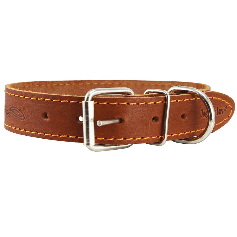 Genuine Leather Dog Collar Barb Wire Pattern Brown 4 Sizes
