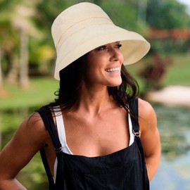 Women Wide Brim Sun Hats UV Protection Bucket Hat, Breathable & Packable Summer Beach Hat for Outdoor Travel & Garden Beige