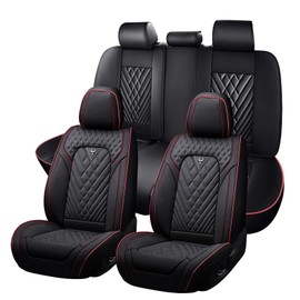 KSJH Car Seat Cover Fit 98% of Subaru 2000-2025,Premium Nappa Leather Breathable Waterproof Sports Seat Cover,Easy to Install Automotive Seat Covers Full Set（Black & RED LINE）