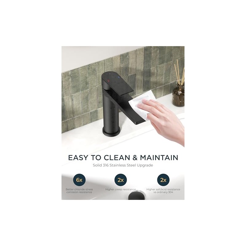 FORIOUS Black Bathroom Faucet 1 Hole, Single Lever Bathroom Sink
