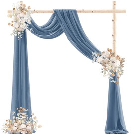 DeZerlor Dusty Blue Wedding Arch Draping Fabric 2 Panels 29" x 20 FT Blue Wedding Drapes for Backdrop Sheer Curtain Drapes for Romantic Bridal Baby Shower Ceremony Birthday Party Spring Outdoor Events