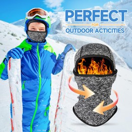 AYPOW Children's Balaclava Winter 2-8, Multifunctional Windproof Fleece Warm Ski Mask Cycling Face Mask Under Helmet Balaclava Hat with Neck Warmer for Boys Girls Winter Outdoor Sports, gray