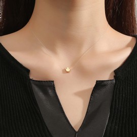 Inilbran Boho Crown Choker Necklace Vintage Crown Invisible Chain Necklace Choker Tiny Queen Crown Pendant Necklace Transparent Fishing Line Chain Necklace Jewelry for Women and Girls(Gold)