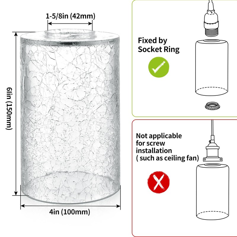 Skelang 4 Pcs Clear Glass Shade, Light Shade with Crackle,
