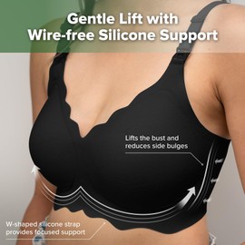 haakaa Nursing Bras for Breastfeeding, Ultra Comfort Scalloped Seamless Jelly Strip“ Supportive Maternity Bras Wireless Pregnancy Bras (Black, XXXL)