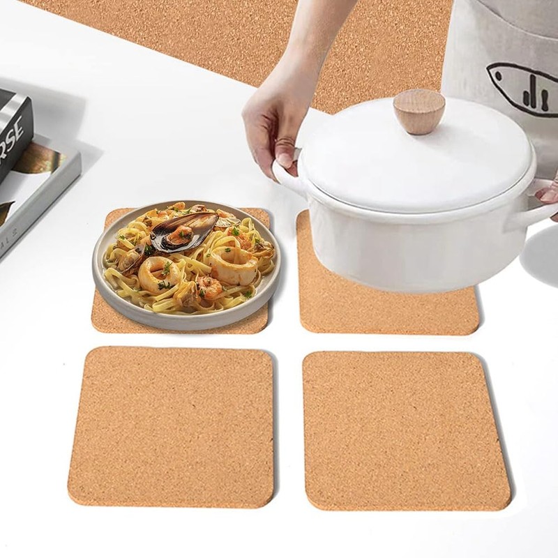 Cork Trivet, 6 Pcs High Density Thick Square Cork Trivets