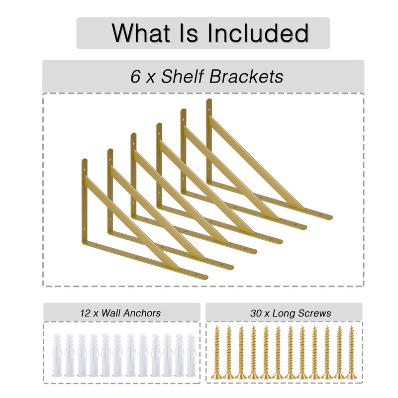 Ouvin Shelf Bracket Heavy Duty 6 Pack Triangle Shelf Brackets