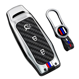 TECART 3 Button Carbon Texture Smart Key Fob Cover Luminous Strip Key Fob Key Shell Car Key Holder Fit for Ford Focus 3 4 ST Mondeo 5 MK5 Mustang F-150 Explorer Edge Fiesta Silver
