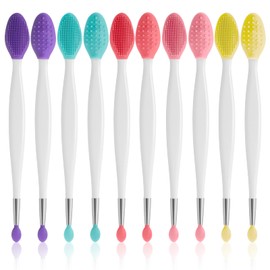 XLIUAX 10 Pcs Lip Scrub Brush, 3-in-1 Silicone Lip Brush Dual-ended Lips Scrubber Exfoliator Mask Applicator Facial Cleansing Brushes for Dark Lips Makeup Skincare Removal