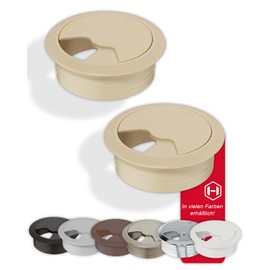 Cable Grommet Desk Plastic H1020 Round, Cable Feed-Through Beige, Cable Feed-Through for Push In, Cable Box Drill Diameter 80 mm, Cable Outlet for Office Furniture, Table, Motorhome and Much More, Pack of 2
