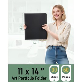 Nicpro 11x14 Art Portfolio Folder, 30 Pockets Display 60 Pages Art Painting Portfolio Binder with Clear Plastic Sleeves, Presentation Storage Book for Artists Artwork Drawing - (Black)