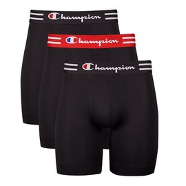 Champion Mens Briefs, Performance Stretch, Moisture Wicking, Multi-pack Boxer, Long Leg - Black - 3 Pack, X-Large US