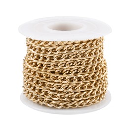 Beadthoven 16.4ft Aluminum Curb Chains, Golden Chains for Jewelry Making 5mm Wide Metal Craft Chain Link Spool Twisted Links Oval Cross Curb Chains Unwelded for Clothes Necklace Bracelet DIY Findings