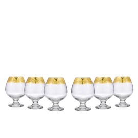 Joseph Sedgh Collection Greek Key Brandy & Cognac Snifter Glasses Set of 6-13.5 oz Large Round Sniffer Bowl with Short Stem, Dishwasher Safe Premium European Grade Glassware