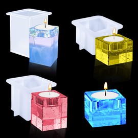 FineInno 3 Size Square Tealight Candle Holder Resin Molds, Rectangle Candle Holder Silicone Molds, Geometry Tea Light Candle Molds for Epoxy Resin Casting