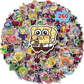 WOHOHOHO 260Pcs Water Bottles Stickers, Waterproof Vinyl Stickers Laptop Decals Cool Cartoon Anime Movie Hero 3D Aesthetic Sticker for Teens Teachers, Prizes Teacher School Supplies Party Favours