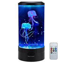 TOUBIK Jellyfish Lamp LED Mood Night Light with 7 Color Changing, Remote Control Large Jellyfish Aquarium Tank Night Light to Decorate Home Office, Gifts for Kids Teens Adults, Black, JFL_001