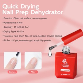 Lavender Violets 2pcs 15ml Professional Natural Nail Prep Dehydrate and Primer, Dehydrator for Acrylic and Gel Nail Polish, Non Acid Primer for UV Gels Fast Dry Superior Bonding Agent Set A107+A108