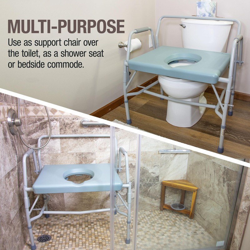 DMI Drop Arm Portable Toilet Commode, Extra-Wide Seat, 500 Pound