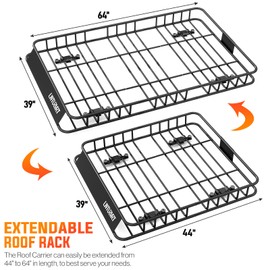 LWTURMRT 64 x 39 Inch Universal 300LB Heavy Duty Roof Rack Cargo with Cargo Net, Car Top Luggage Holder Carrier Basket for SUV,Truck or RV Camping Storage Steel Construction